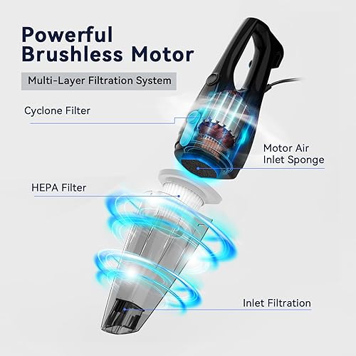 Miniatura 3 de Aspiradora vertical con cable, aspiradora de barra, ligera y sin bolsa, para el hogar, suelos duros, pelo de mascotas (gris-azul)