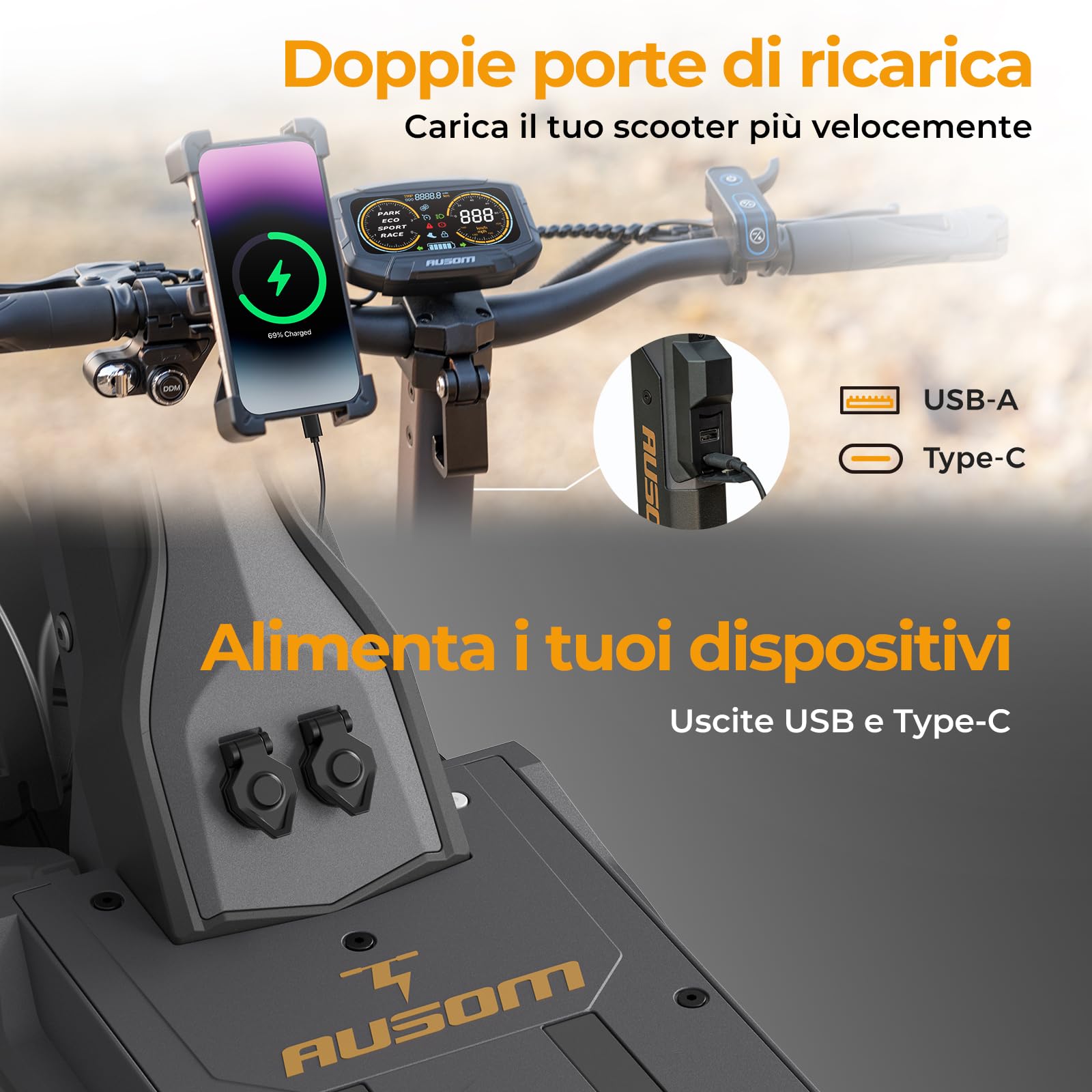 Monopattino Elettrico Ausom L2 Max Dual Motor, Batteria 48V 20.8Ah, Resistenza fino a 90 km, Pneumatici Da 10x3.0 Pollici, Monopattino Elettrico Adulto Pieghevole