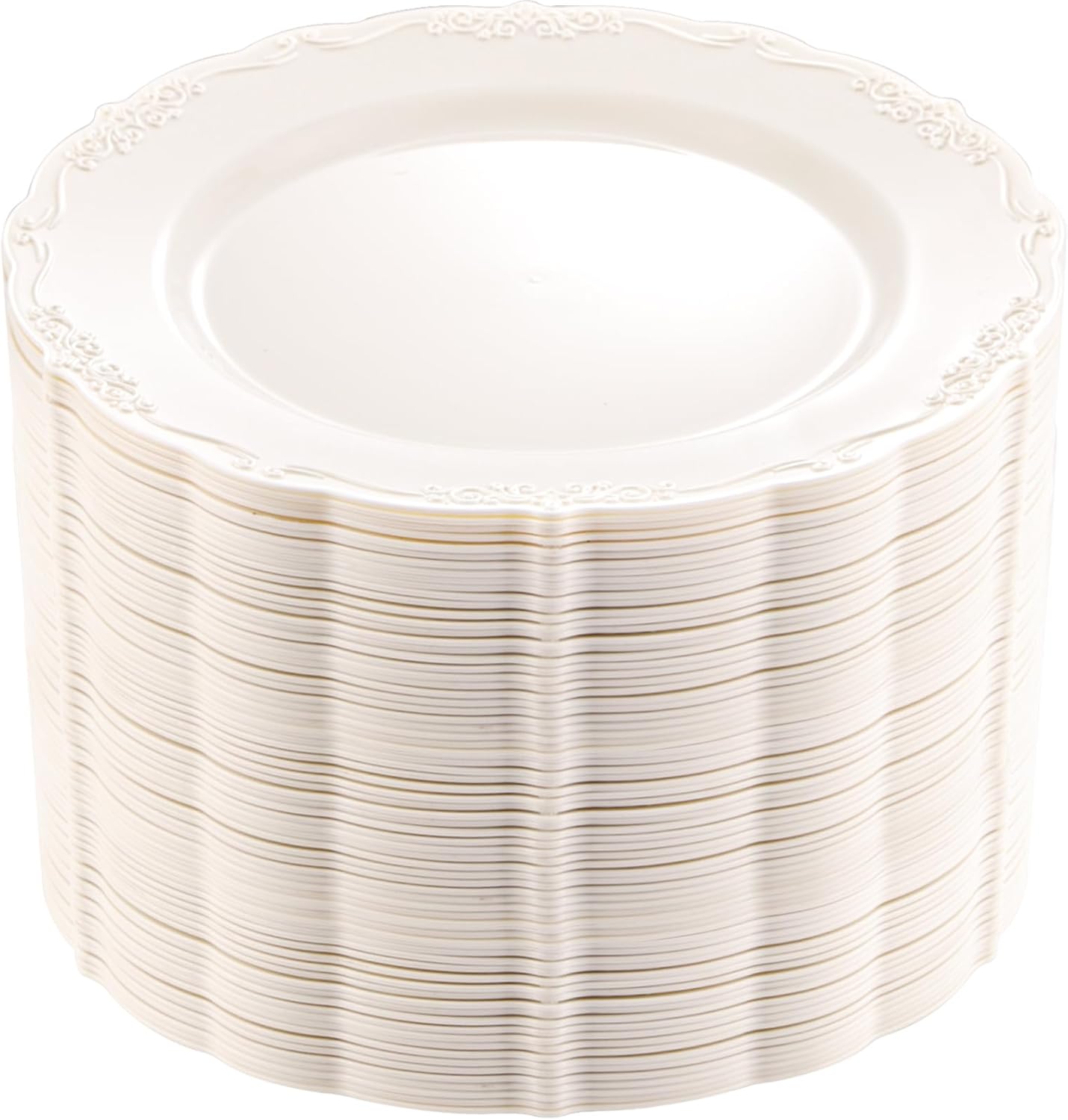 DaYammi 60PCS Ivory Plastic Plates, Fancy Plastic Plates Disposable Heavy Duty Disposable Plates Premium 10inch Ivory Dinner Platos Hard Plastic Platos Disposable for Party Wedding Bridal Shower
