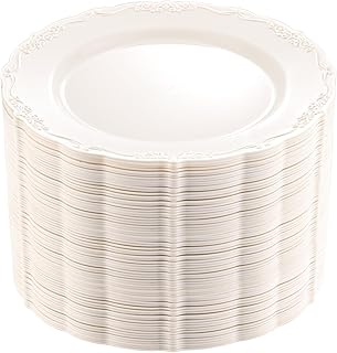 DaYammi 60PCS Ivory Plastic Plates, Thanksgiving Plates Disposable Heavy Duty Disposable Plates Premium 10inch Ivory Dinner Platos Hard Plastic Platos Disposable for Party Wedding Bridal Shower