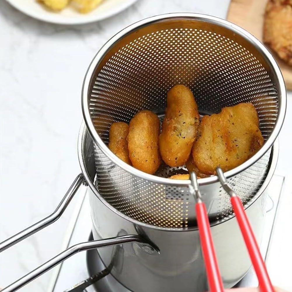 Friggitrice multifunzione in acciaio inox, pentola in acciaio inox 304 con manici, cestino per friggere pentola profonda