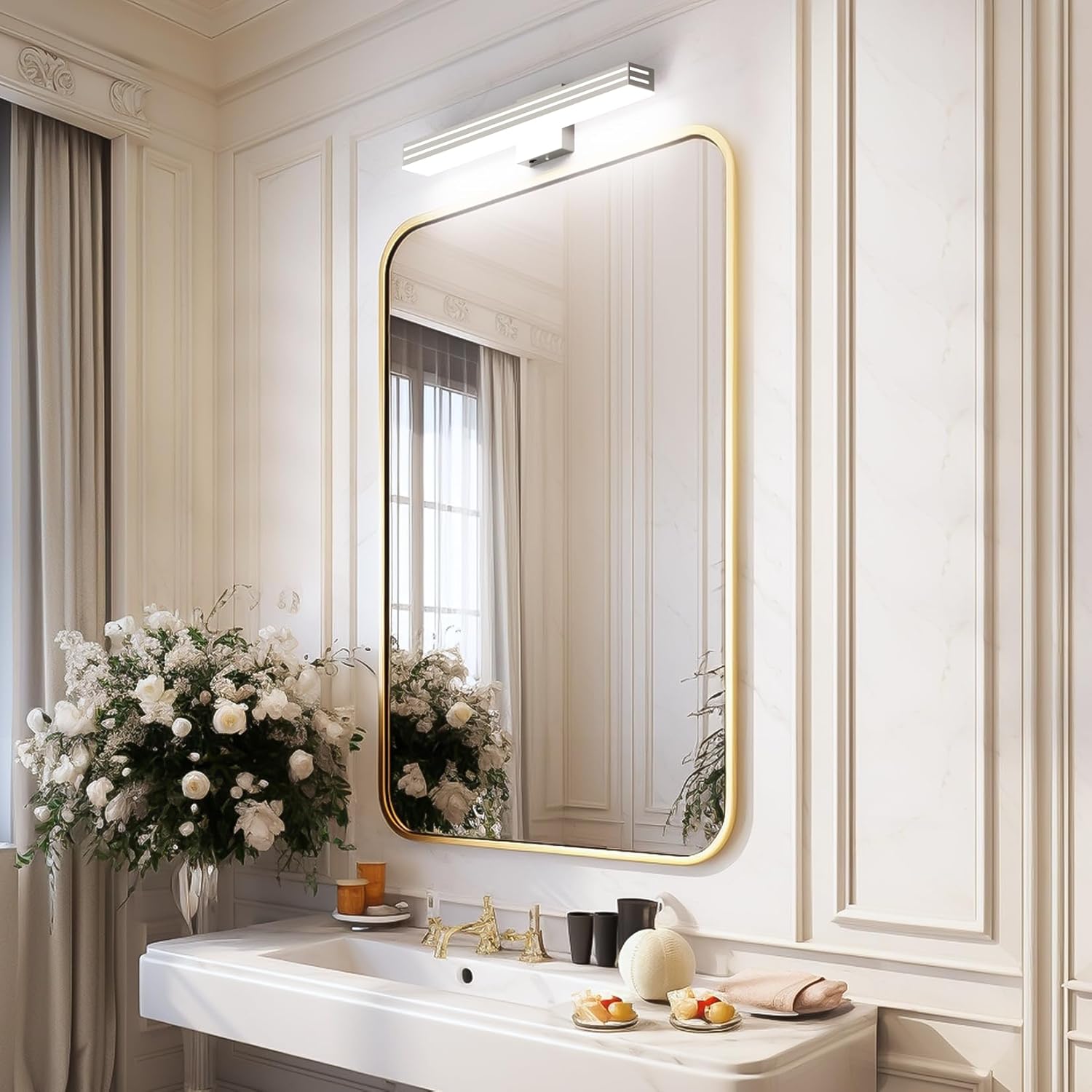 Ralbay 24inch Brushed Nickel Vanity Light with 5 Color Temperature (2700K-6000K) Dimmable Acrylic Metal 24W LED Modern Bathroom Vanity Light Bar