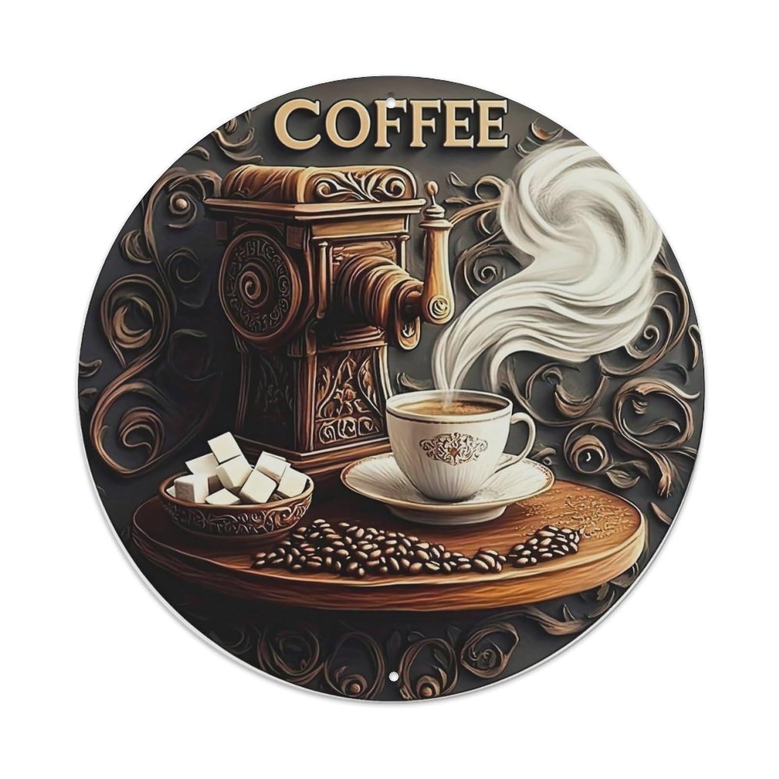 Coffee Grinder Steam Cup Beans Metal Tin Sign
