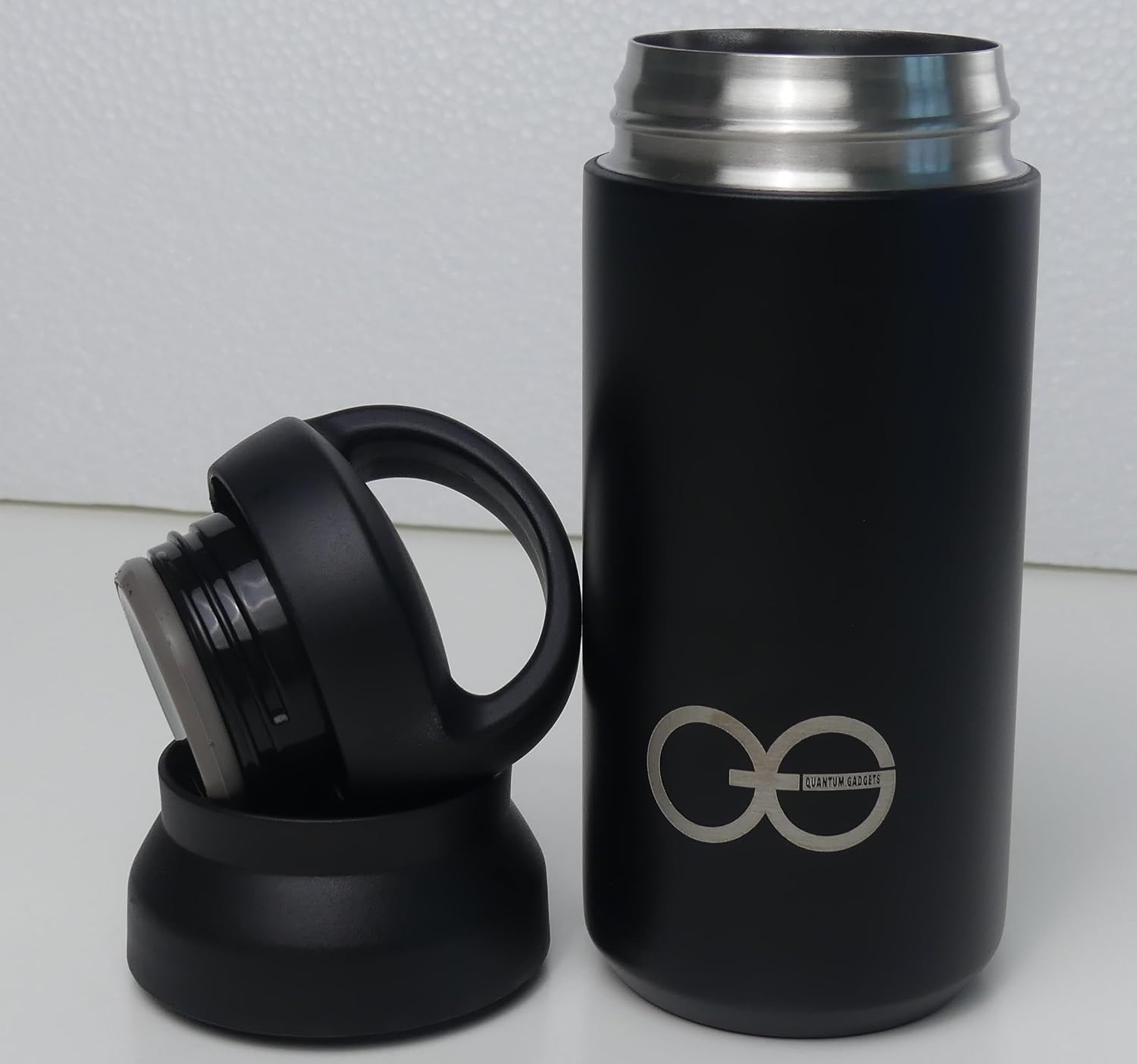 QuantumG - Stainless Steel Vacuum Bottle | Cold & Hot for 12 Hours | Leakproof Double Lid as holder | Dishwasher Safe (Black, 500ml) image 2