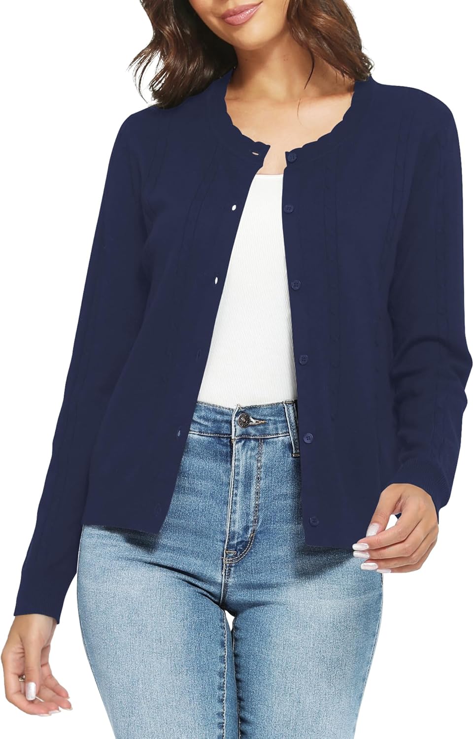 Urban CoCo Women's Crew Neck Button Front Cardigan Sweaters Long Sleeve Open Front Soft Knit Sweater Outfits - Image 5