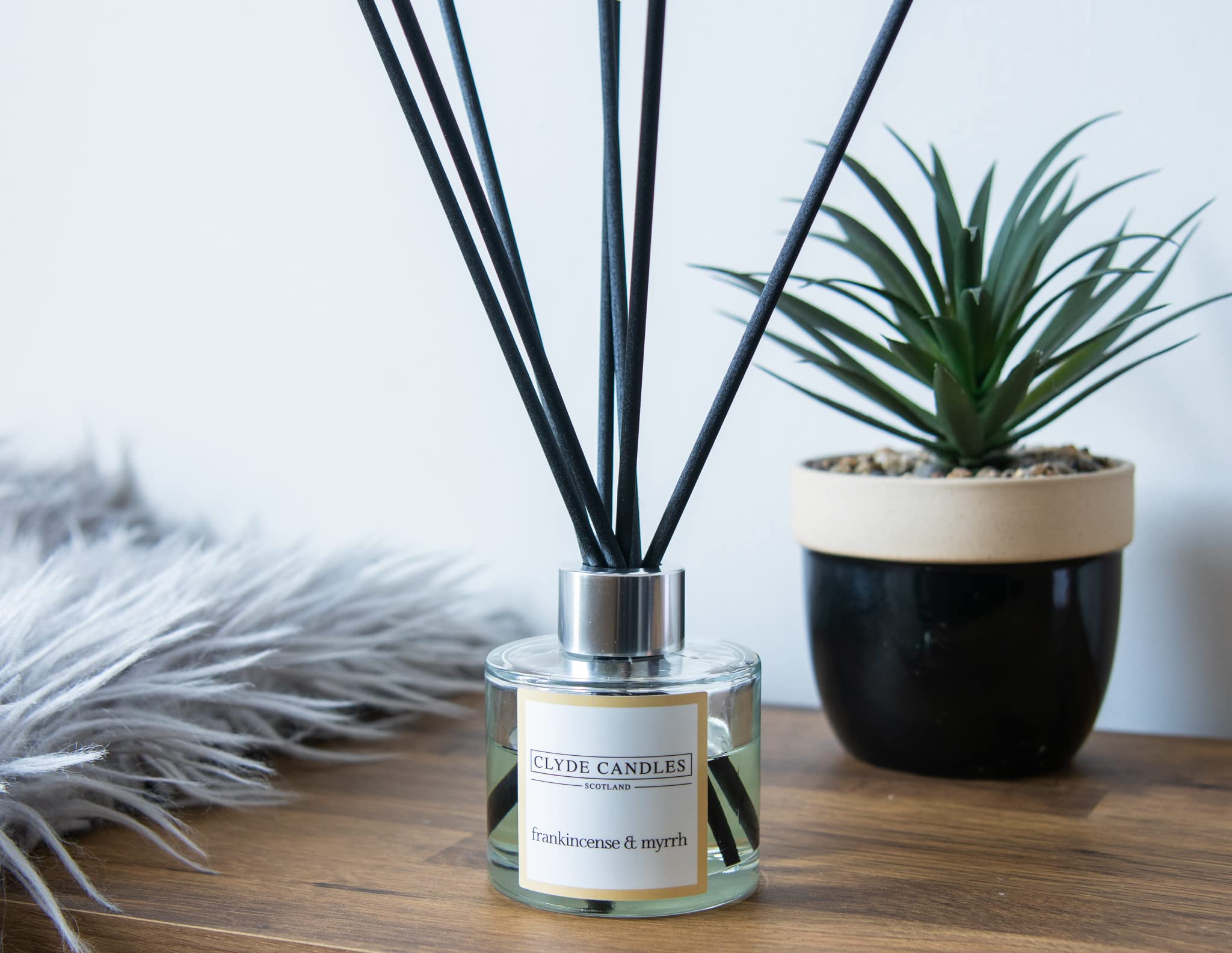 Sponsored Ad – Frankincense & Myrrh Reed Diffuser - Clyde Candles, Luxury Diffuser Oil with a Set of 7 Fibre Sticks, 100ml, Best Aroma Scent for Home, Kitchen, Living Room. Fragrance Diffusers Set with Sticks