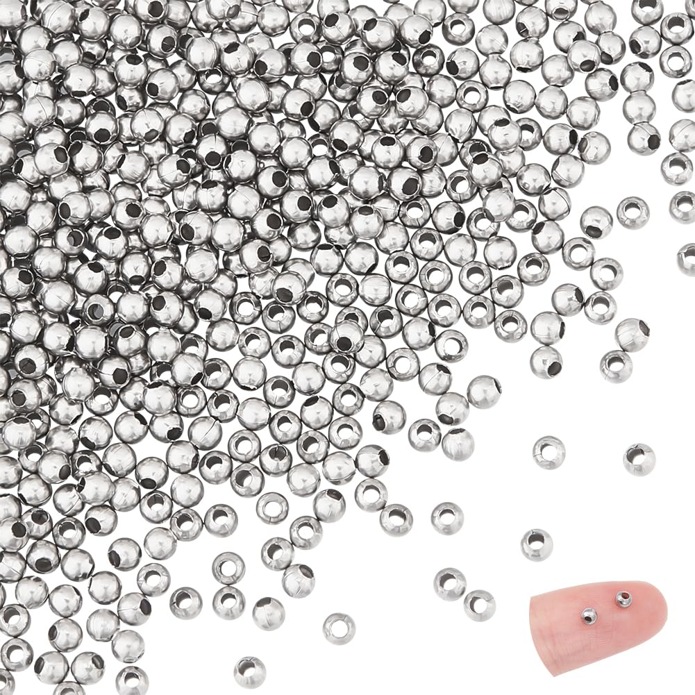 UNICRAFTALE About 500Pcs 2mm Diameter Stainless Steel Round Beads Seamless Smooth Loose Spacer Beads Tiny Metal Bead for DIY Bracelets Necklace Jewelry Making