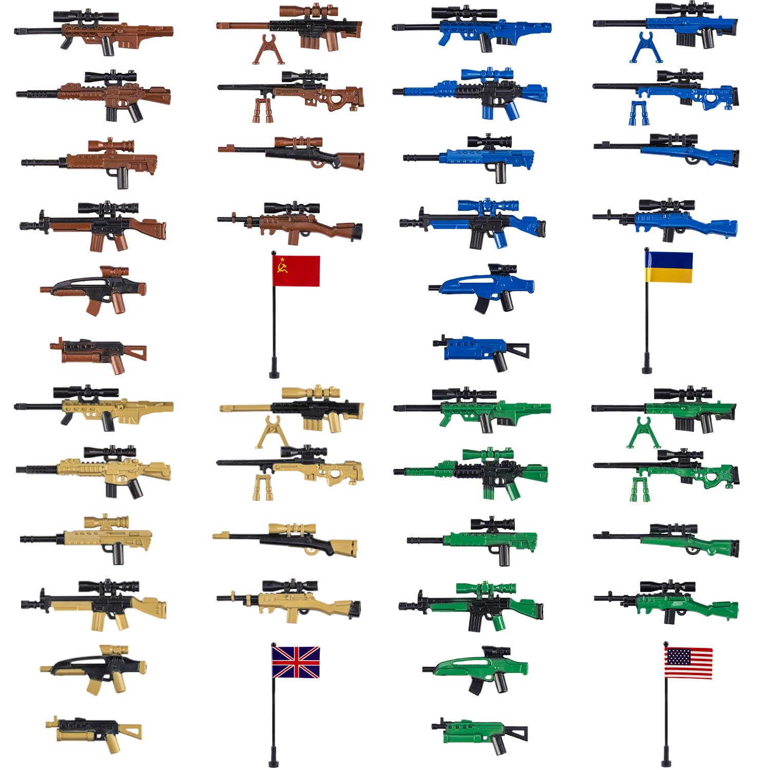 MaozyHomie 44 Pcs Weapons Pack Military 4 Countries Weapons Accessories Toys Military Equipment Battle Blocks Bricks Compatible with Major Brand, 3