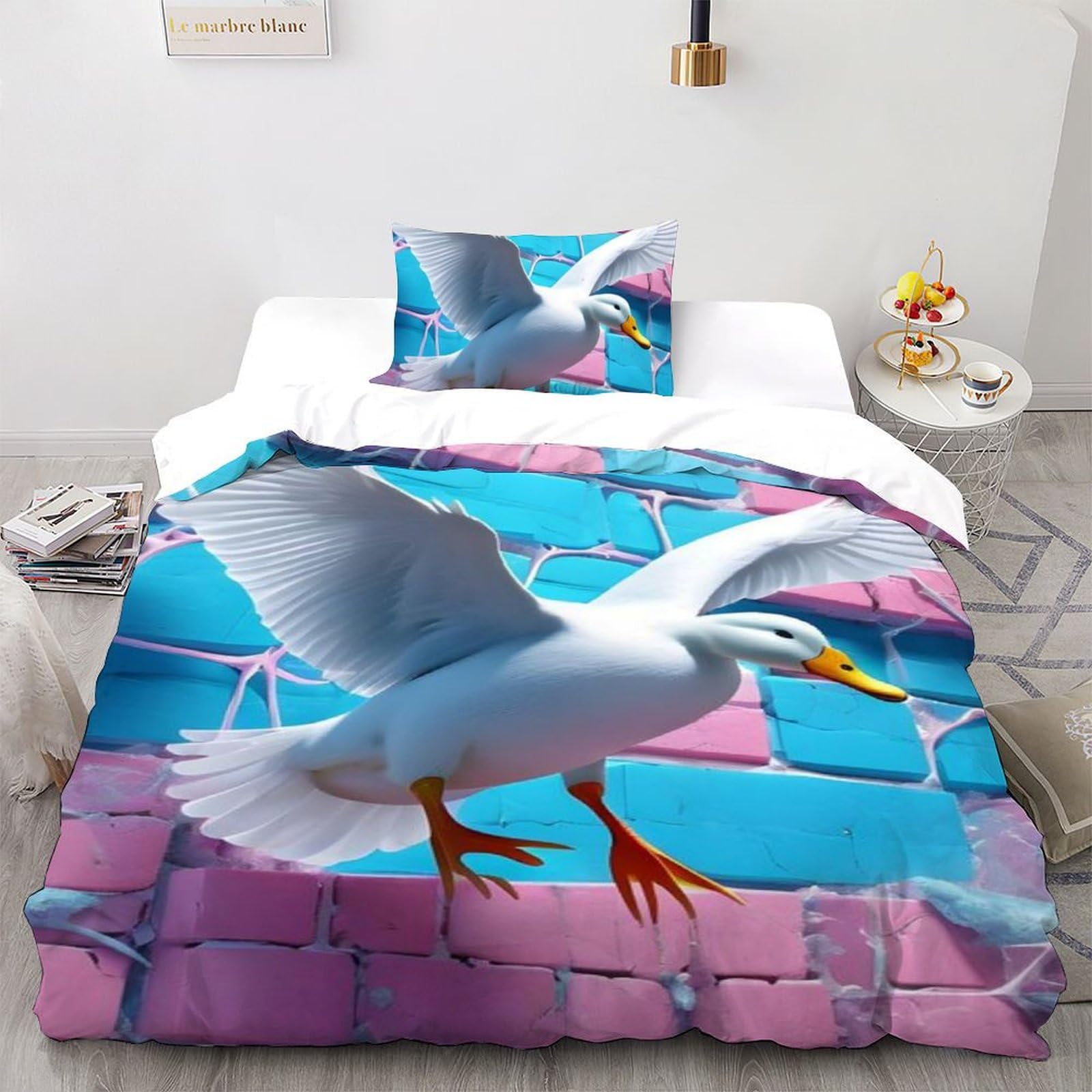 Housse de couette imprimé 3D ducks en microfibre résistante et douce pour lit 1 place