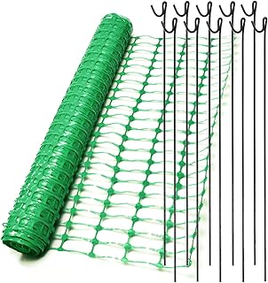 1m x 50m Green Plastic Barrier Mesh Temporary Safety Fence & 10 Metal Fencing Pins
