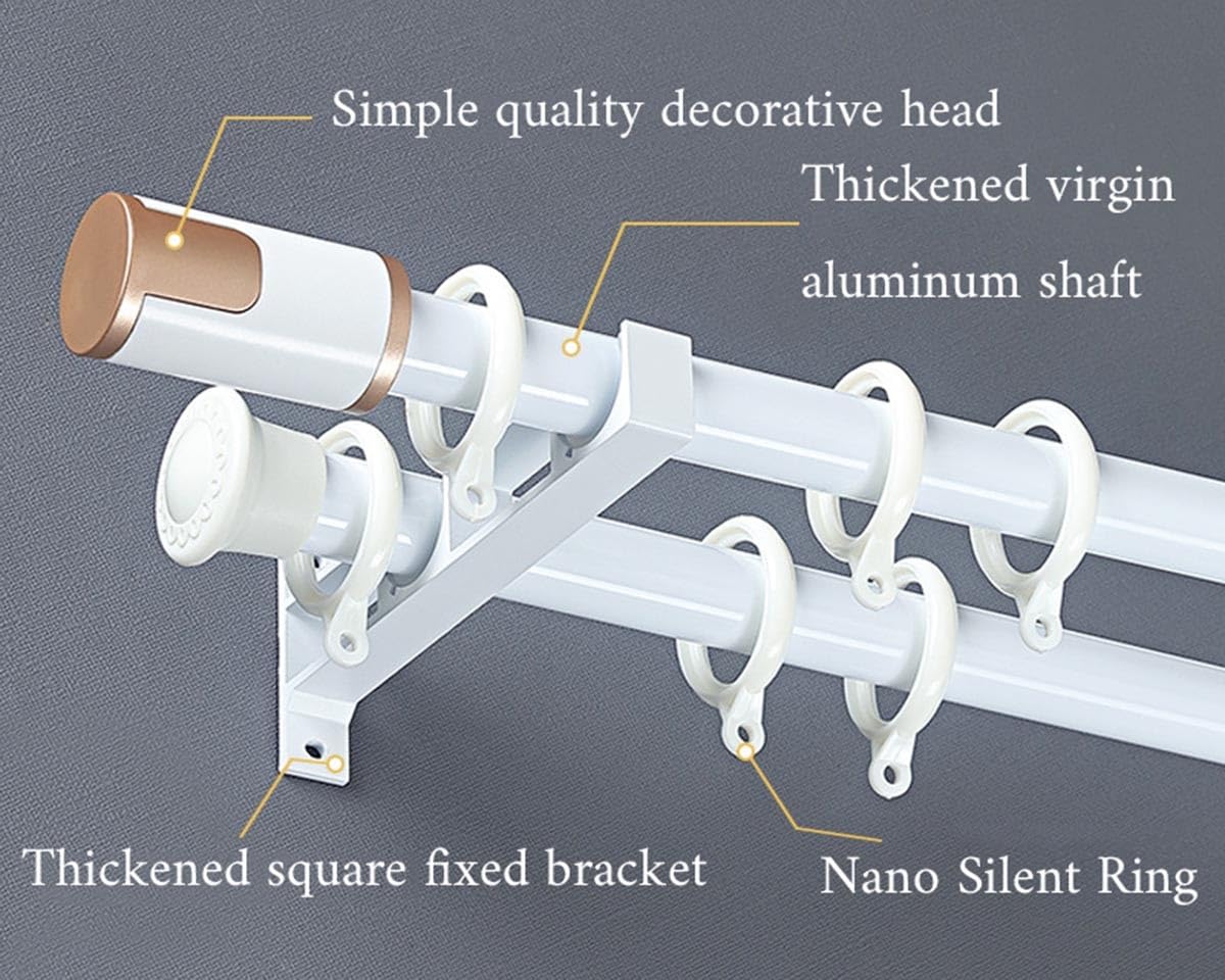 Système de rail de rideau 1 m 4,2 m Stumm Gardinenschiene avec embouts cylindriques pour fenêtres de salon et de chambre à coucher, longueur réglable, couleur blanche, taille : 2,9 m