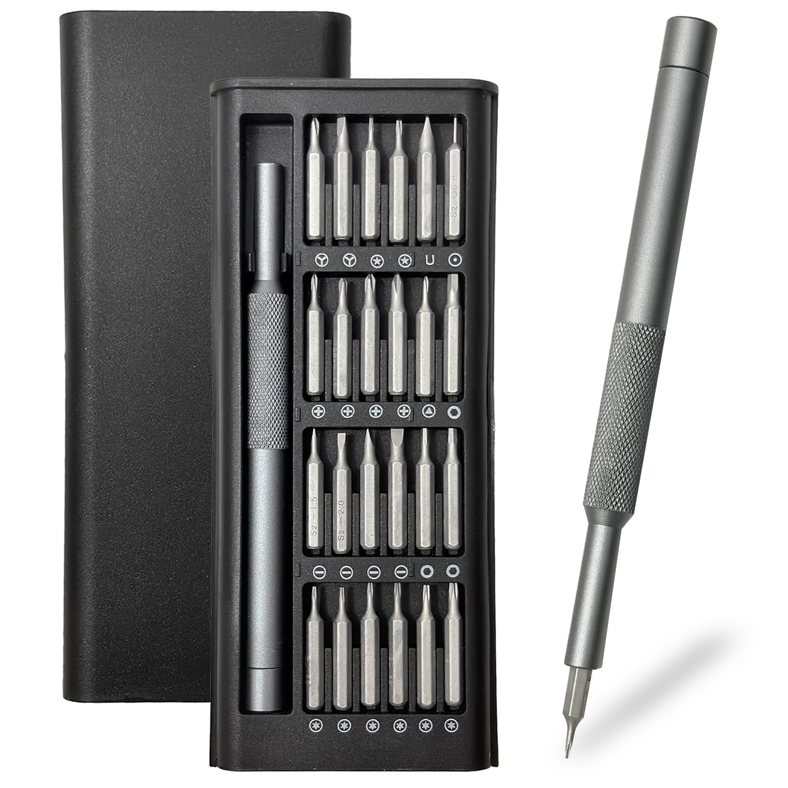 Precision Screwdriver Set, 25 in 1 Magnetic Mini Screwdriver Set with CRV Steel Bits, Small Pocket Repair Tool Kit for Glasses Laptop Watch Cell Phone Game Console & Other Electronics (Grey