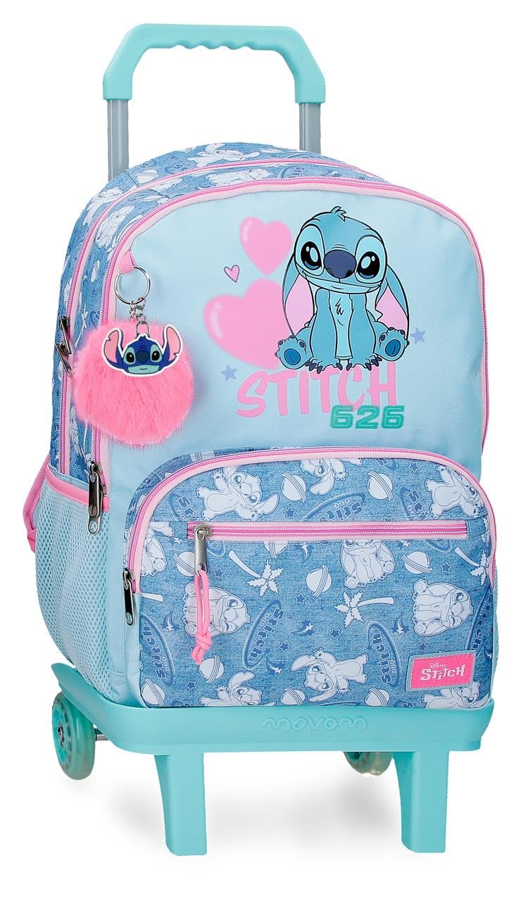 Disney Joumma Stitch Hearts Double Compartment School Backpack with Carriage 15.6" Blue 32x44x17 cm Polyester 23.94L