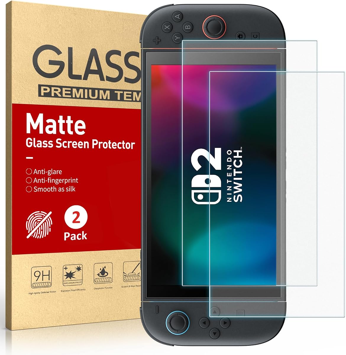 Ambison [Paquete de 2 protectores de pantalla de vidrio con acabado mate compatible con Nintendo Switch 2 modelo 2025 de 7,9 pulgadas, antideslumbrante, reduce el reflejo/suave como la seda para juegos/antihuellas/vidrio templado/cobertura completa/sin burbujas