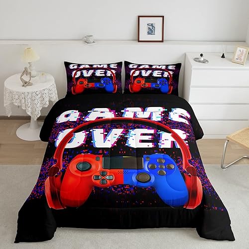 Erosebridal Full Bedding Sets for Boys,Gaming Comforter Sets for Boys Gamer Bedding Sets for Boys,Kids Toddler Bedding Set Gamer Room Decor for Boys,Red Blue