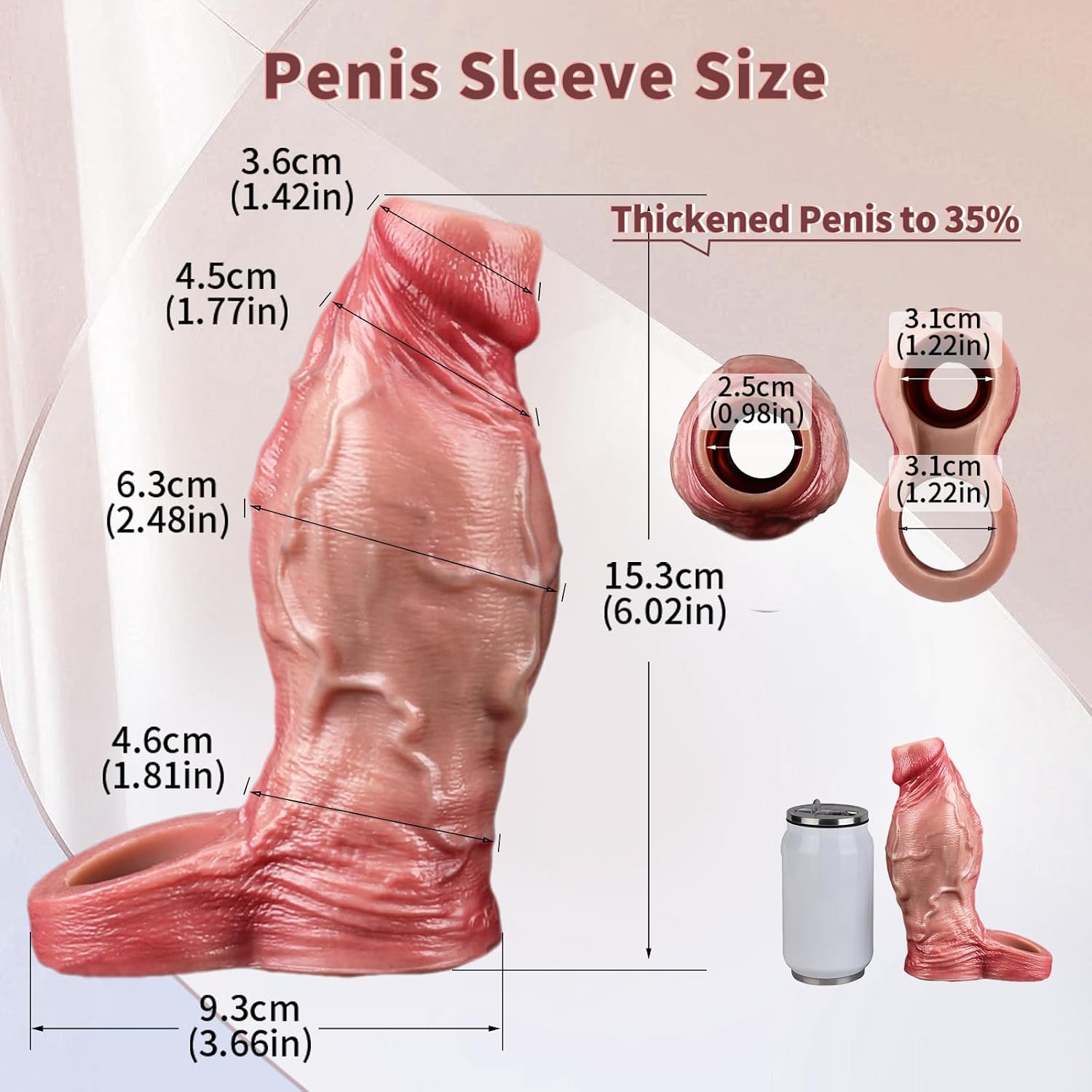Realistic Penis Sleeve Male Enlarger with Cock Ring, 6" Soft Silicone Penis Extender Cock Sleeve, Delay Ejaculation Enhance Erection, Reusable Sex Toys for Men Couples