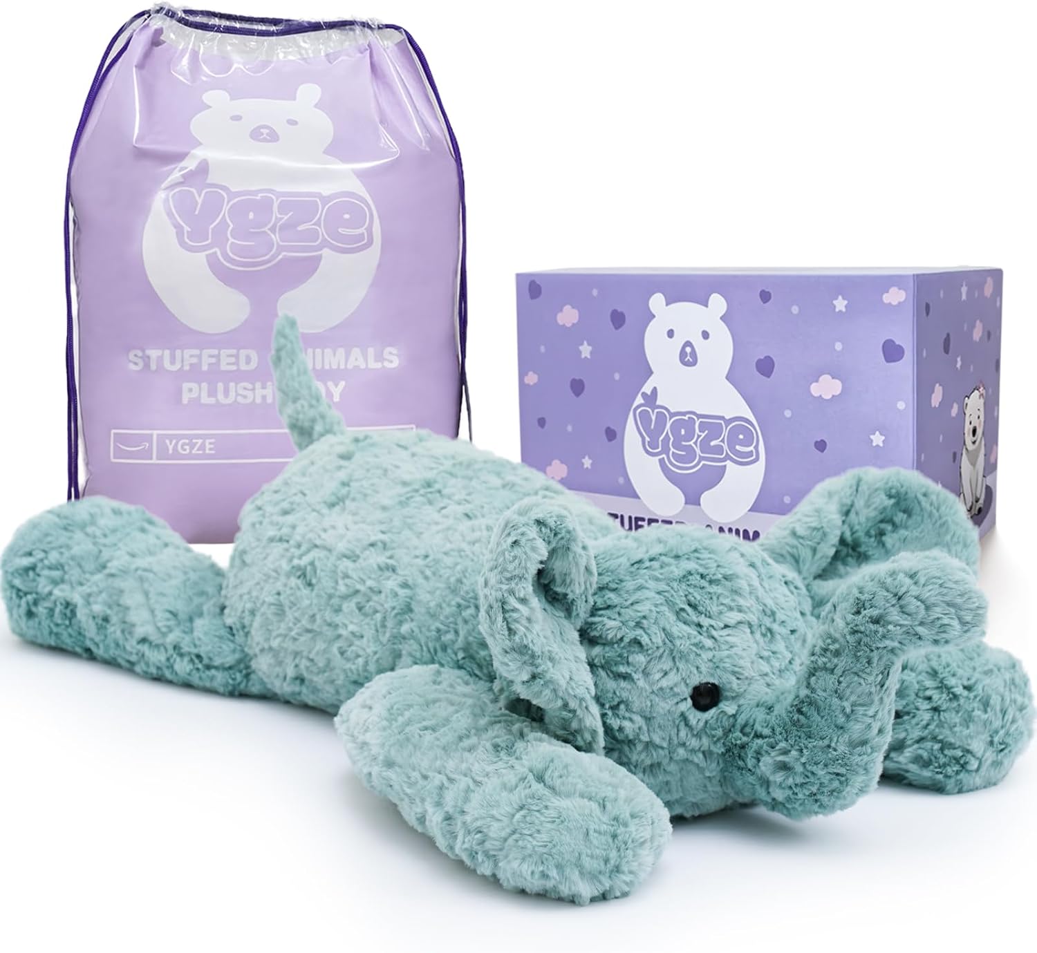 Weighted Stuffed Animals Elephant Plush Toy, 26 Inch, 4 Pounds, Soft and Huggable Weighted Plush Toy in Sage Green, Ideal Gift for Kids and Adults for Christmas, Birthday, Valentine’s Day