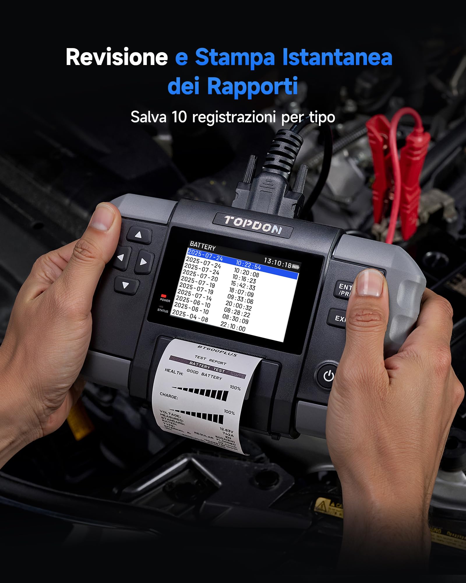TOPDON BT600 Plus Tester Batteria Auto 6V 12V 24V, Analizzatore di Batterie, Test di Avviamento/Carica/Sistema 12V/24V, Test di Resistenza e Sequenza, Schermo 3,5" con Batteria Integrata e Stampante