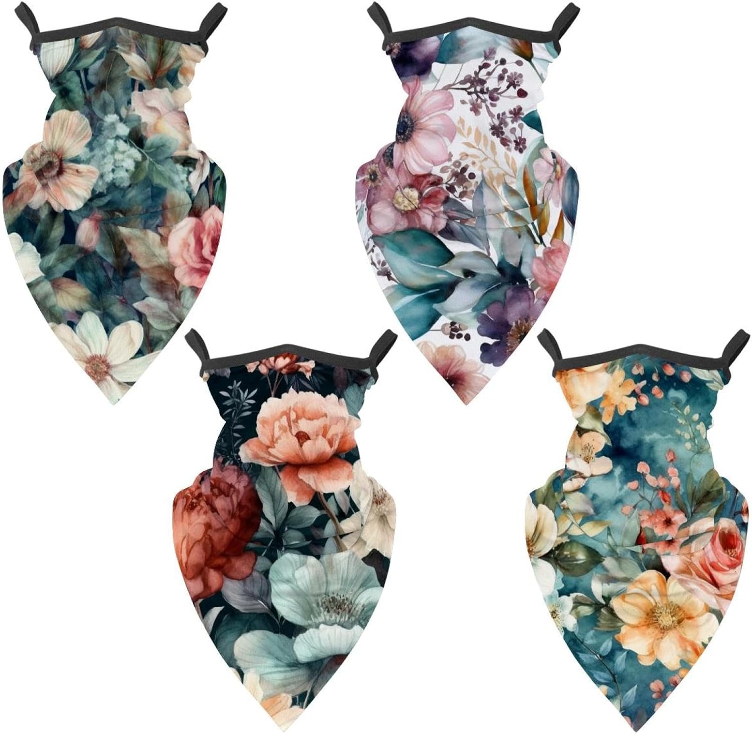 4 Pack Floral Pattern with Flowers Fishing Neck Gaiter - UV Face Mask Sun Protection for Men & Women