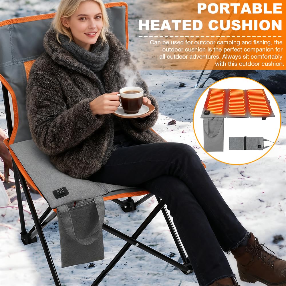 NAVESO Sitzkissen Beheizbar Outdoor, 44X 40 cm Heizkissen USB,Beheizbares Sitzkissen, Stadion Sitzkissens Beheizt mit 3 Heizstufen, USB Beheiztes Heizkissen für Ausflug Camping Bürostuhl Sofa