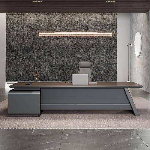 L-Shaped Brown Computer Desk, Executive Office Desk with Lateral Cabinet,