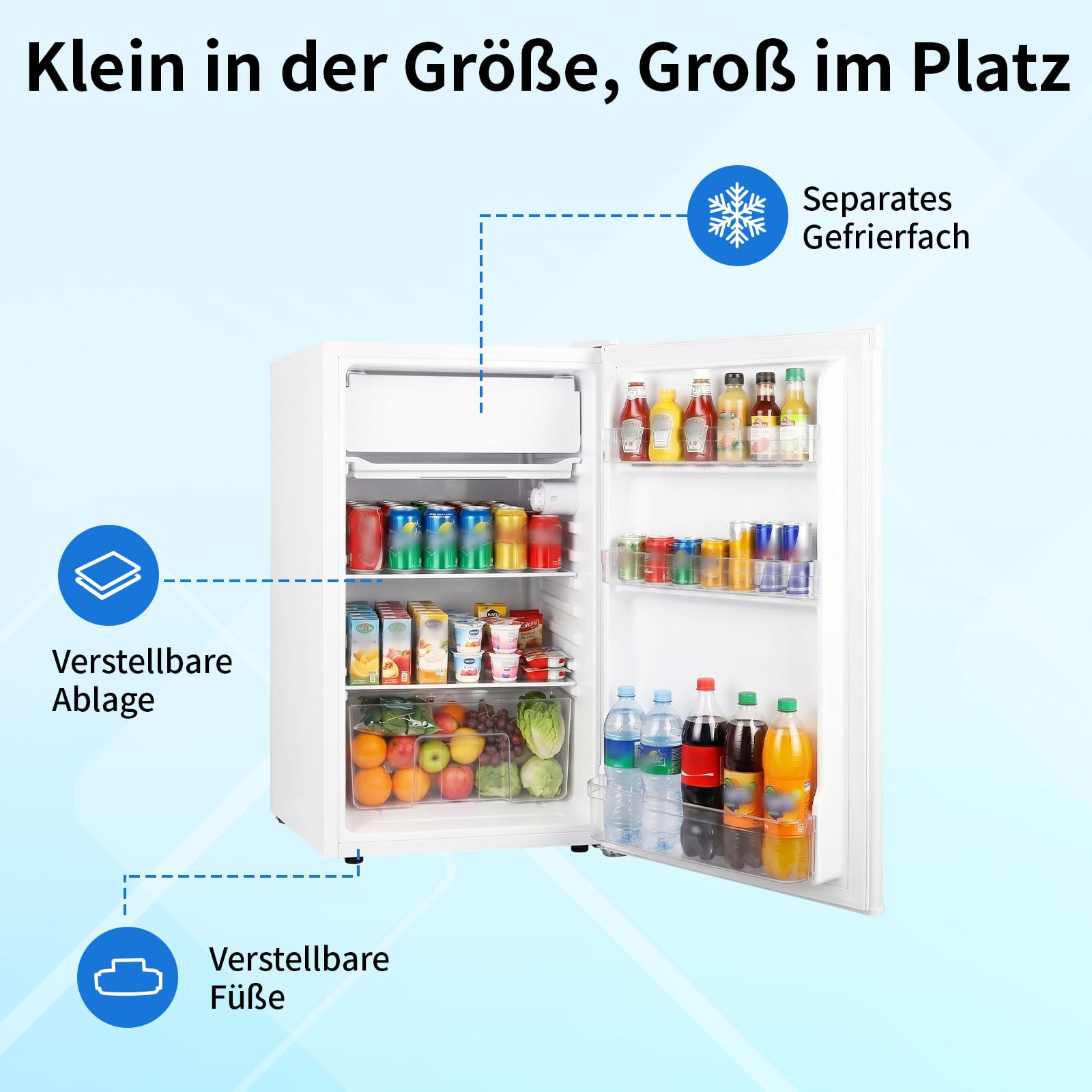 91L Mini-Kühlschrank mit Gefrierschrank, Einzeltür kleiner Kühlschrank, Schlafsaal Kühlschrank mit 7 verstellbarem Thermostat, Energieeinsparung, Geräuscharm, Weiß