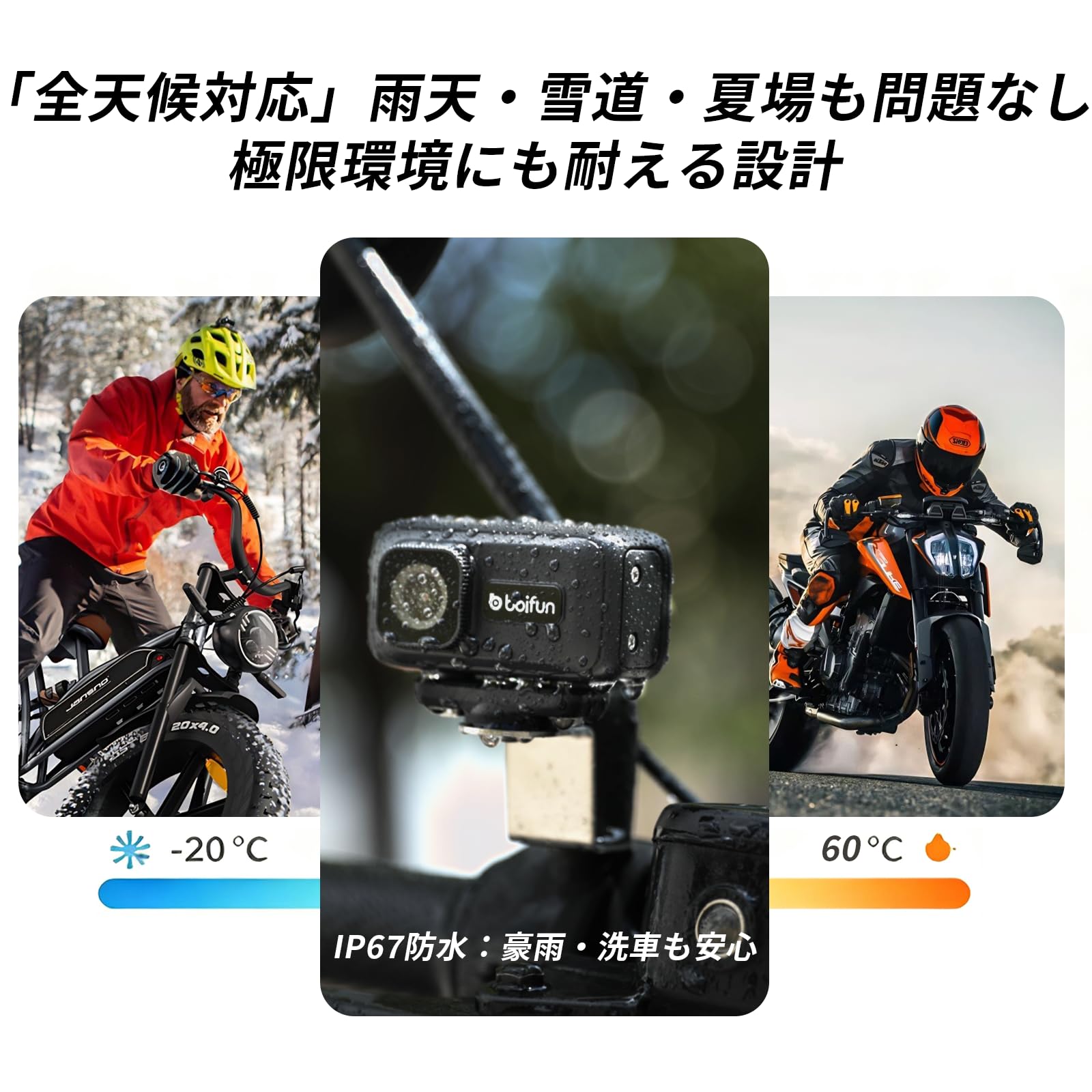Amazon.co.jp: 【自転車用とバイクドラレコ】BOIFUN 2K録画（400万