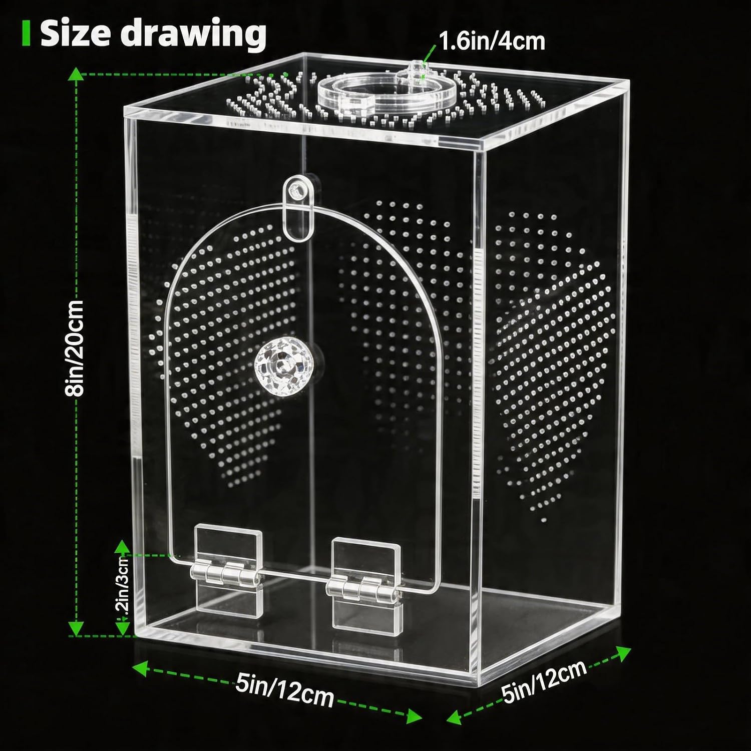 Cycodo Jumping Spider Enclosure,Seamless Escape-Proof Tarantula Terrarium,Anti-Warp Thickened Acrylic Insect Cage with Front Door & Feeding Port for Mantis,Hermit Crabs,Snail,Micro Reptile,5 * 5 * 8"