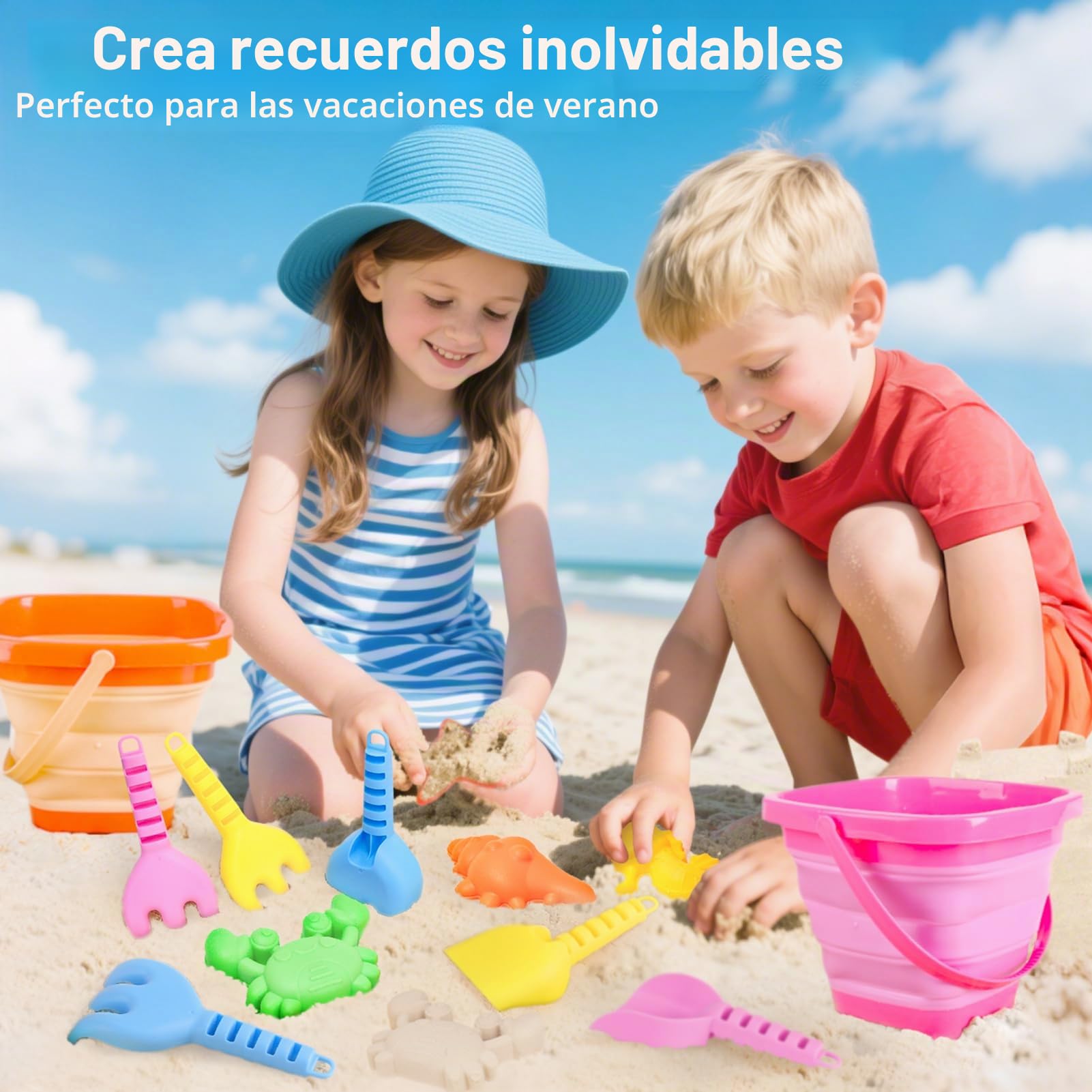 YIMORE Juguetes Playa,14 PCS Juguetes Playa Niños Bebe con Cubo Playa Plegable, Bolsa Juguetes Playa, Juguete de Exterior Regalo para Niño Niña