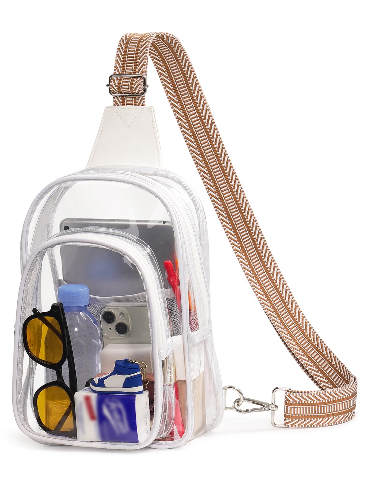 Flowston 3 Pockets Clear Bag for Stadium Events Large Clear Sling Crossbody Backpack Fanny Pack Concert Purses for Women Men