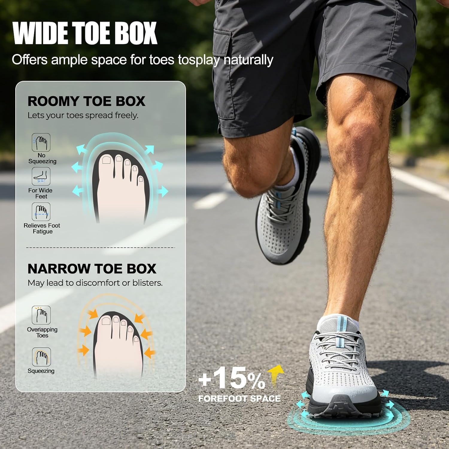 Men's Wide Trail Running Shoes Comfortable Cushioned Hiking Walking Shoes with Arch Support Stability Non Slip Workout Cross Training Sneakers