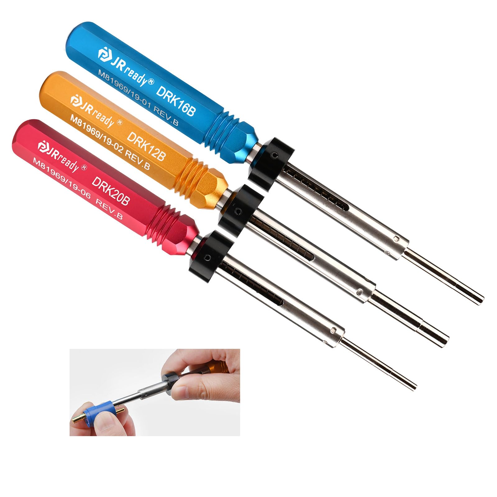 JRready ST5135 Terminal Pin Removal Tool Kit 3 Piece Ejector Lever Release Tool Cumple con Normas de Diseño M81969 para Eliminación de MS26482/J598, MIL-C-26482, MIL-C-26500 y MIL-C-83723 Series
