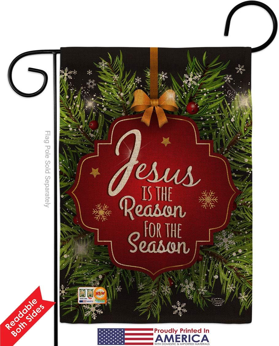 Jesus is the Reason Burlap Garden Flags Pack Wintertime Nativity Three King Religious Holy Family Season Christian Support Our Troops Small Gift Yard House Banner Double-Sided Made In USA 13 X 18.5