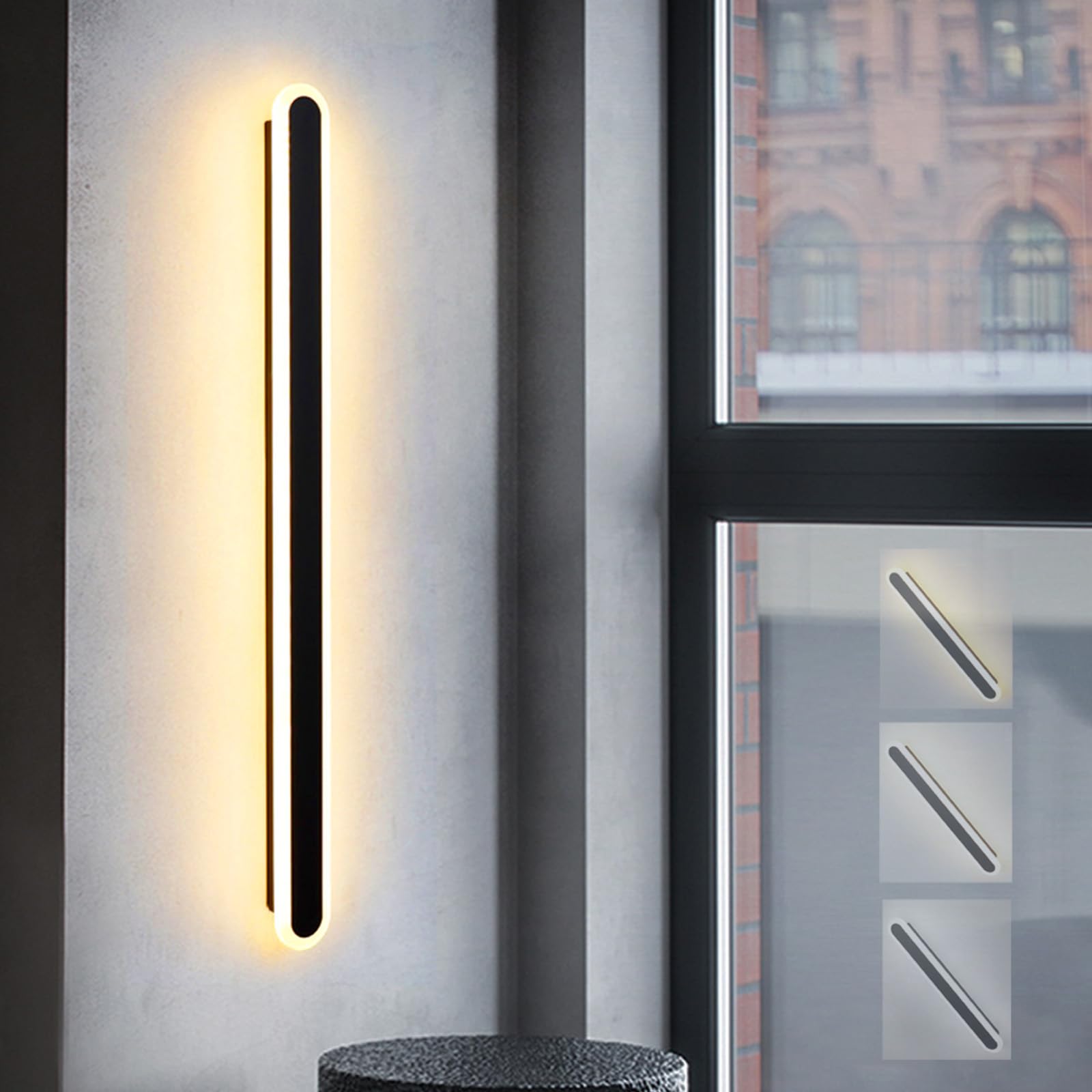 JYBNBBE Wall Sconce Lights Indoor Strip Oval Wall Lamp Long Modern LED Black Simple Aluminum Acrylic,Wall Mounted Balcony Lighting Bedside Decoration,Warm Light-60cm