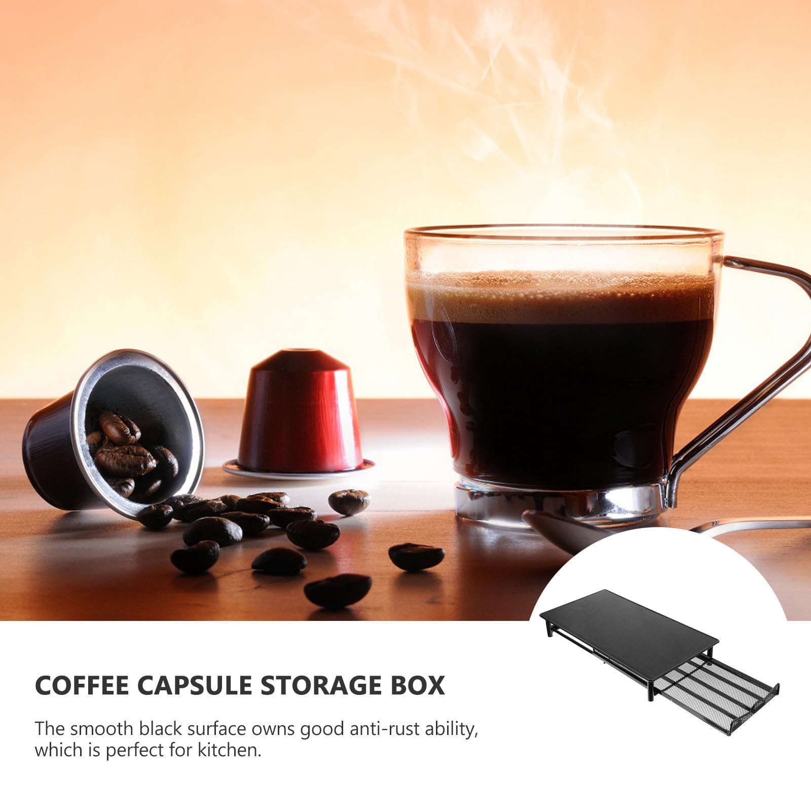 Caja de Almacenamiento de Cápsulas de Café Diseño Clásico Negro Capacidad para 40 Cápsulas de Metal y Fácil de Transportar para Cocina o Escritorio