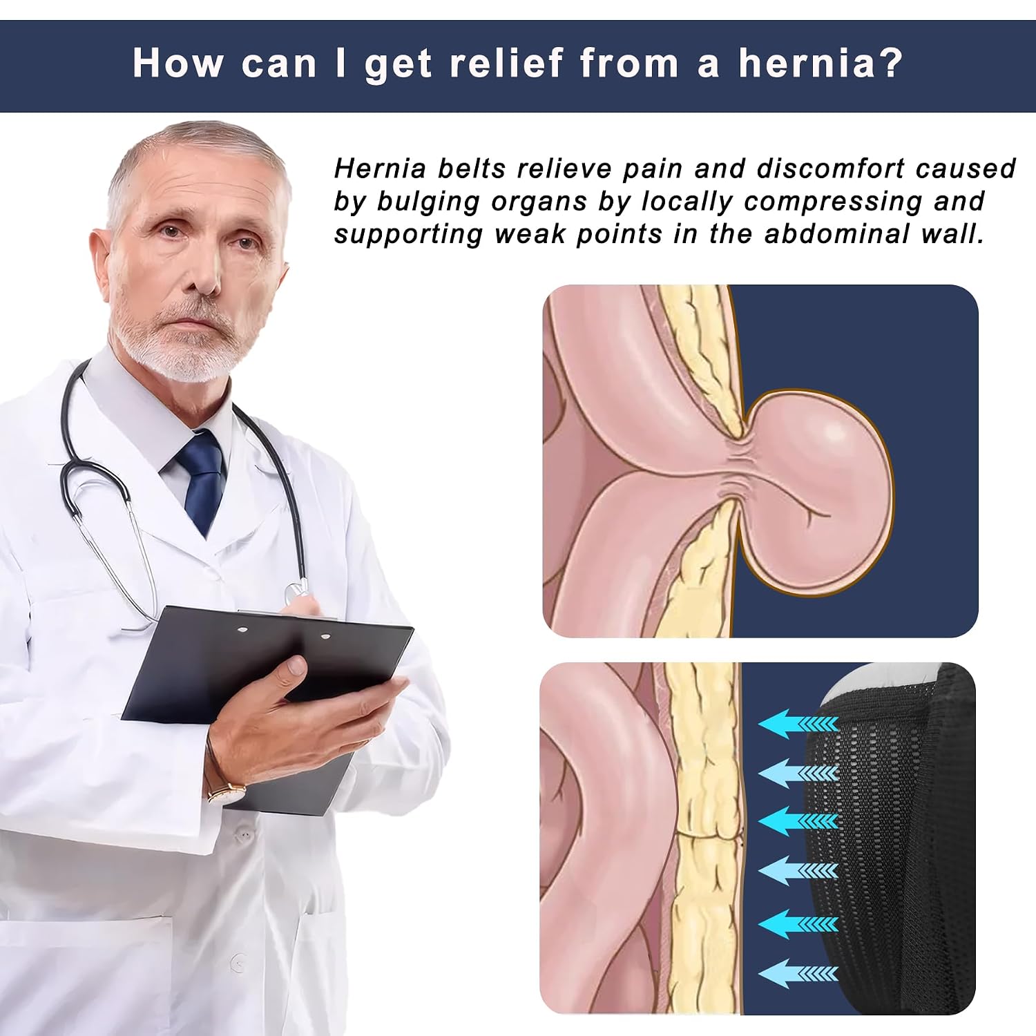 Poedist Hernia Support Belt for Men or Women with Removable Pads for Bilateral Inguinal Hernias with Adjustable Waistband for Abdominal Compression (Medium 29.9-35.4 Inch)