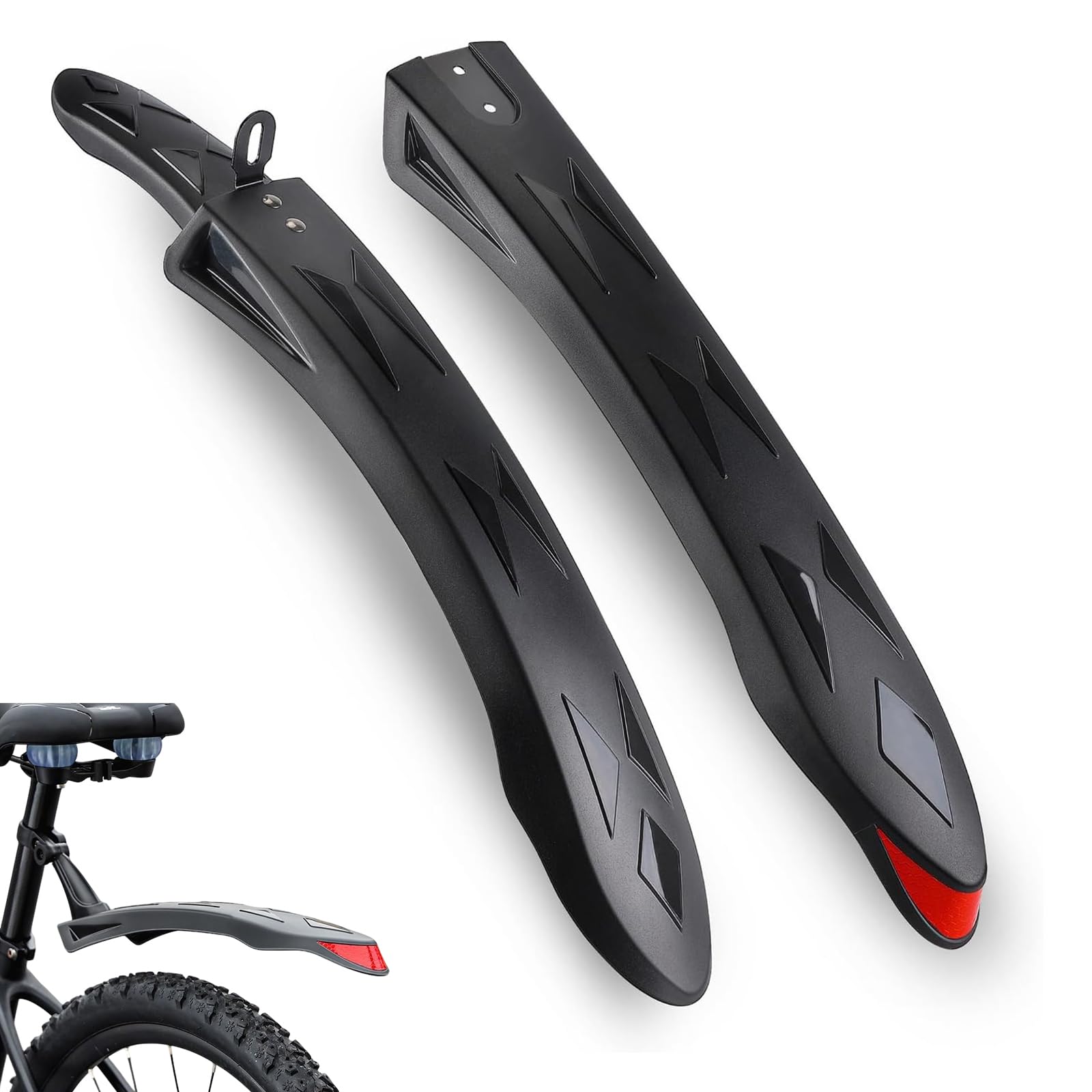 Oiieco MTB Mudguards Set, Adjustable Bike Mudguards with Reflectors for 26/27.5/29 Inch Mountain Bikes, Universal Thicken Widen Bicycle Fenders Set for Splash Water & Dirt Protection