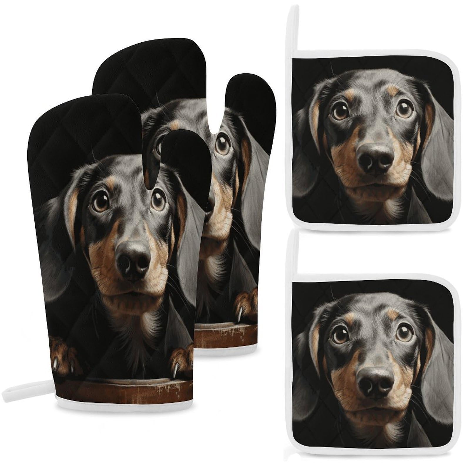 Pad Dachshund Oven Mitts and Pot Holders Sets Heat Resistant Oven Glove with Hanging Loop for Baking Cooking BBQ Thicken Potholders for Kitchen