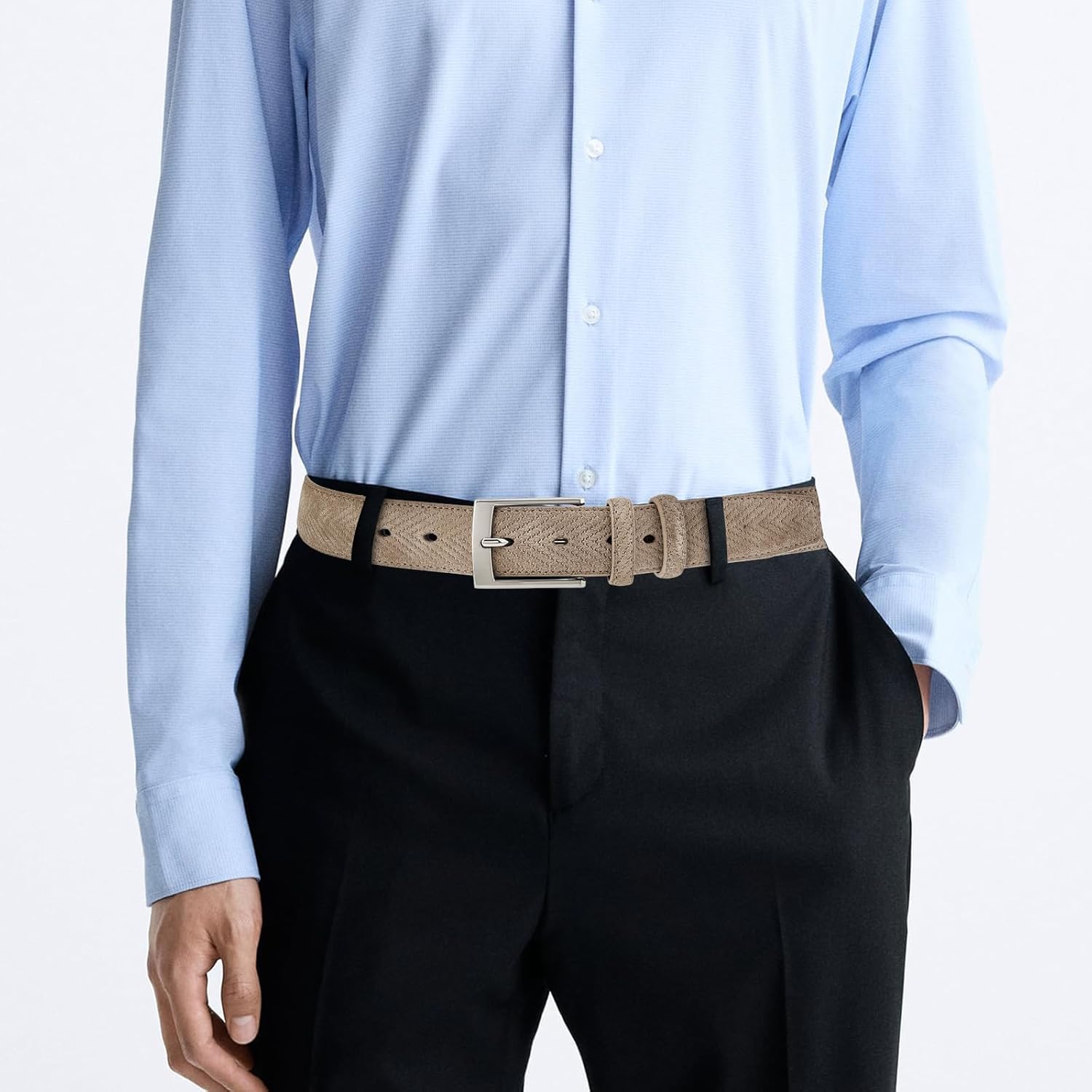 GAEKEAO Men's Suede Leather Belt - 35mm Classic Buckle for Business, Casual & Jeans, Belt for Men 1.3" Width, with Gift Box - Image 7