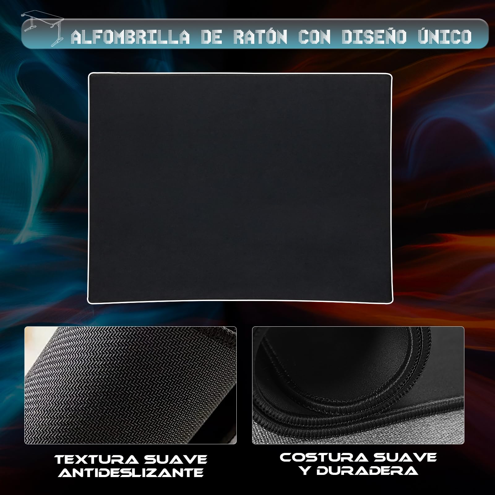 Devoko Mesa Gaming 180 x 60 cm, Escritorio Gaming de Fibra de Carbono, Escritorio de Juego Ergonómico con Alfombrilla de Ratón, Ganchos para Auriculares y Soporte para Vasos de Agua