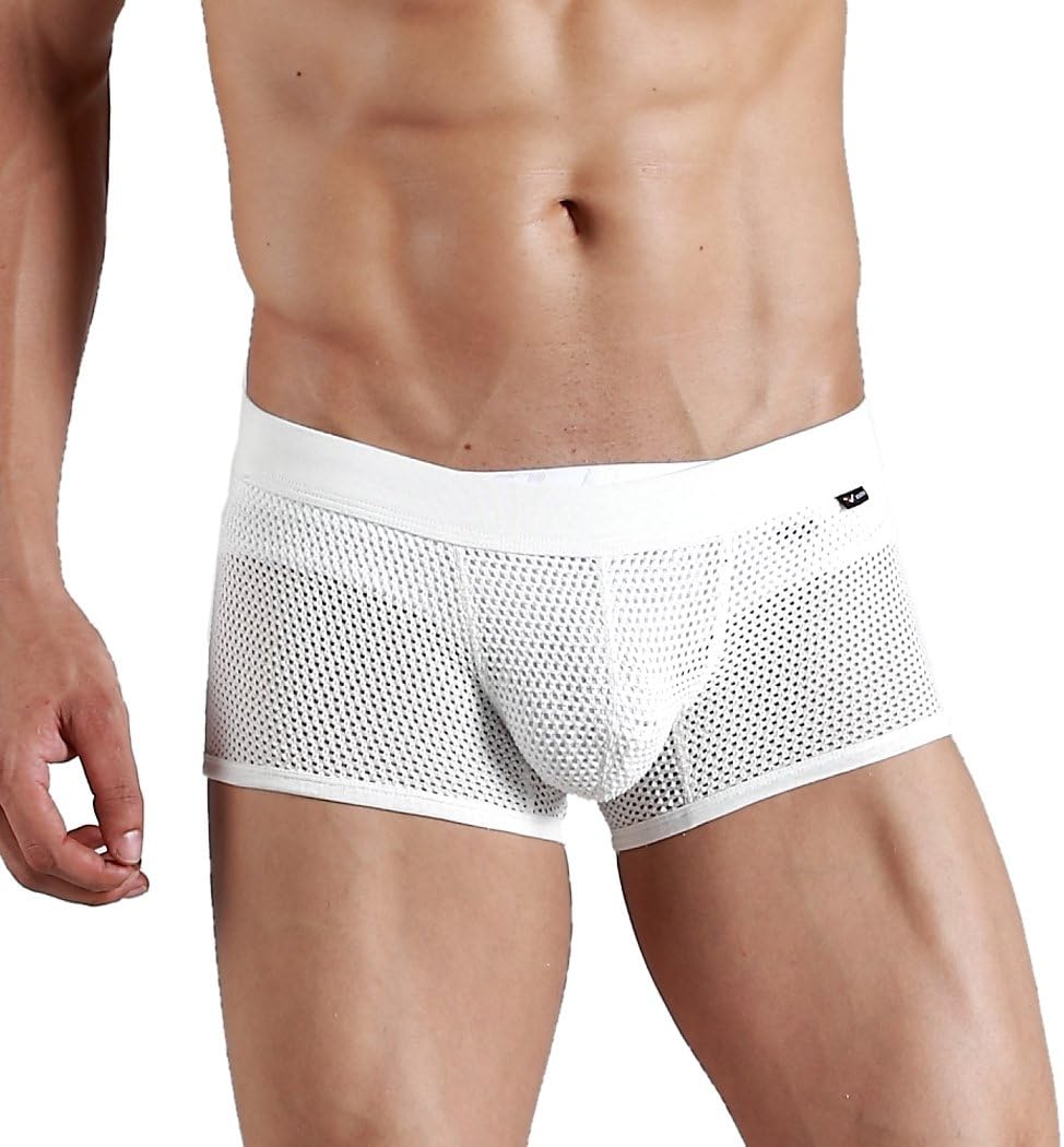 XUBA Mens Super Low Rise Sexy Underwear Trunk Boxer Brief Mesh Black 4 Colors