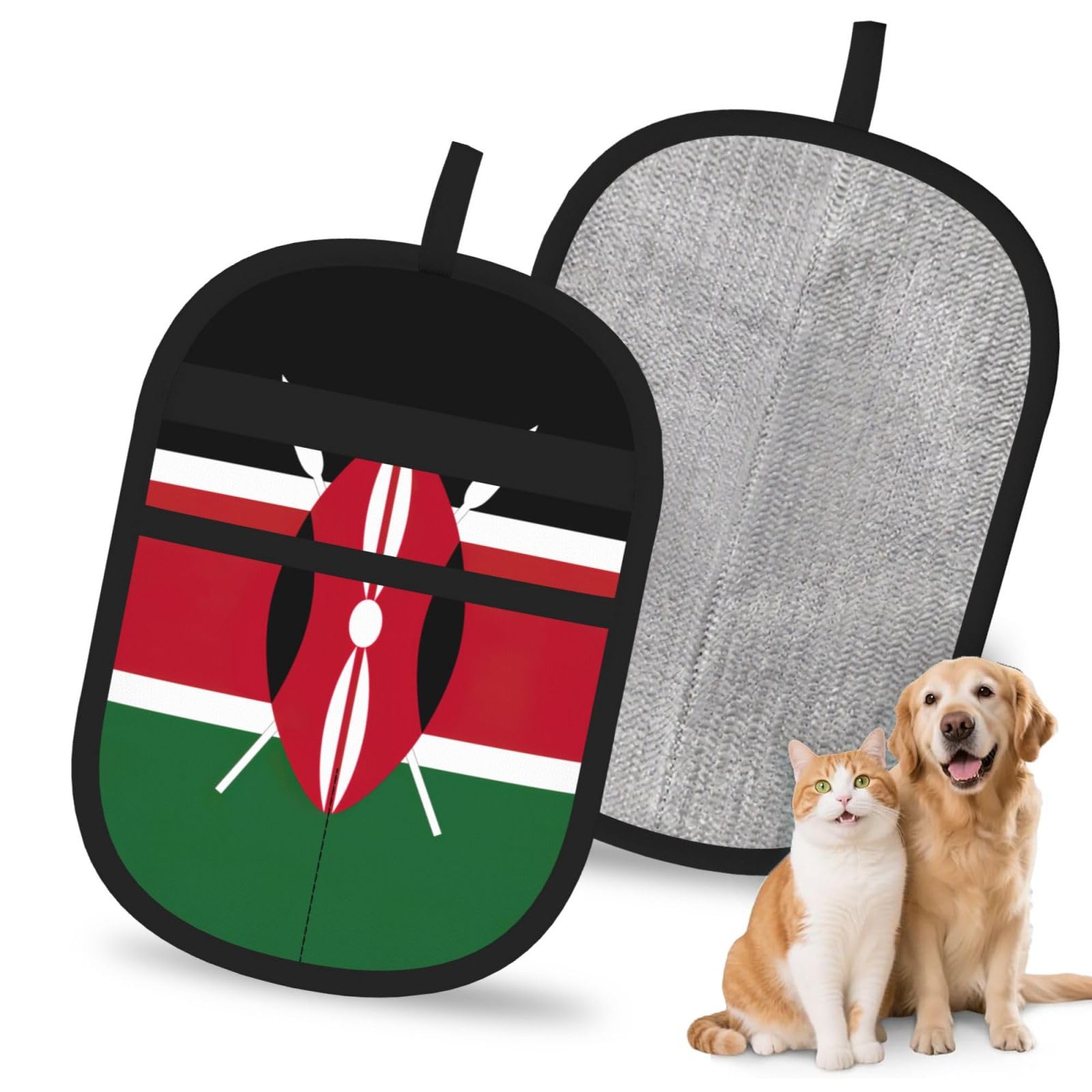 Flag Of Kenya Print Pet Hair Remover Gloves Grooming Cleaning Accessory Reusable Deshedding Tool