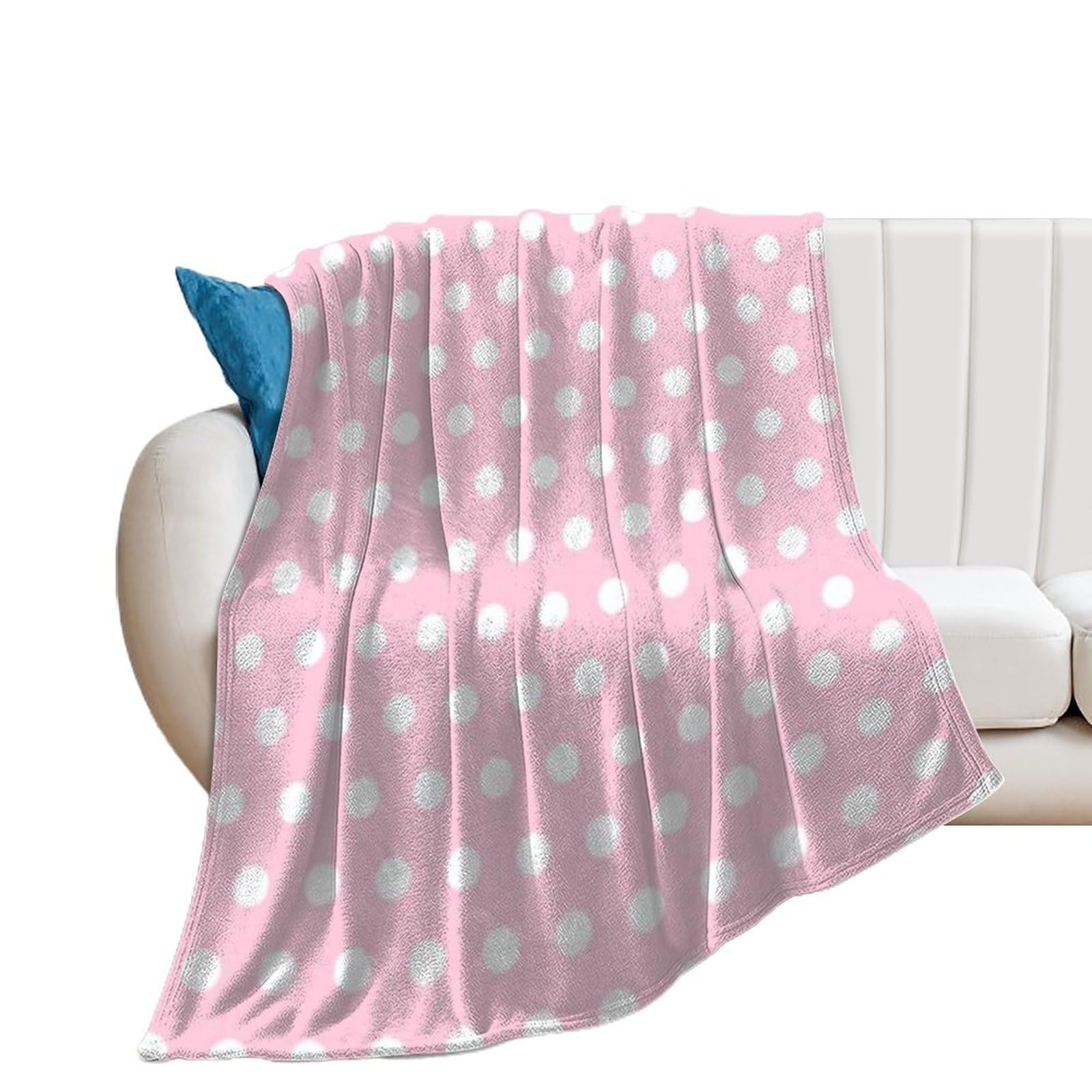Plush Soft Blanket Pink and White Polka Dot Pattern Cozy Warm Throw Blankets for All Season Sofa, Couch, Bed, Camping, Travel 40" x 50"