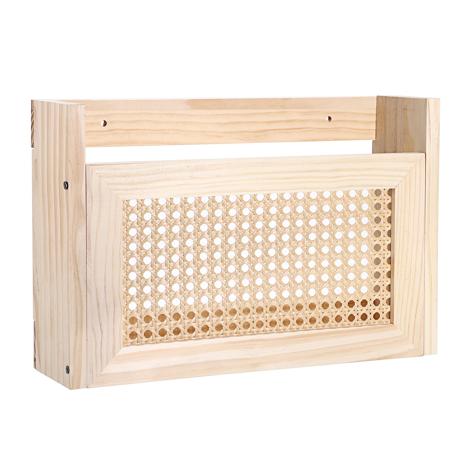 BTSKY Wooden Hanging Magazine Rack, Wall Mounted Magazine Holder Modern Rattan Hollow-out Design Mail Organizer, Assembly File Holder Letter Holder Wall Rack for Home & Office - 15x4x9.9 Inch