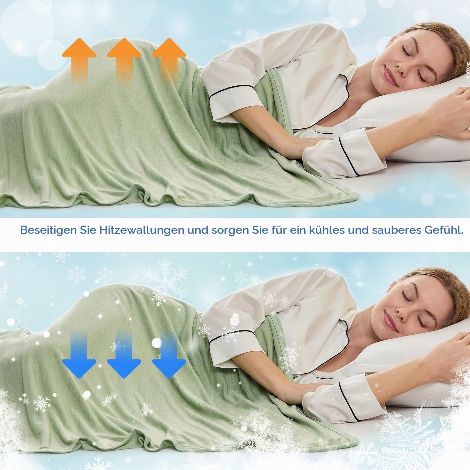 EMME Kühldecke Kühlende Decke, Arc-Chill Q-Max>0,5, 230 x230 cm, 2 in 1 Doppelseitige Dünne Sommerdecke, Leicht Atmungsaktiv Tagesdecken, Sofa Decken,Bettüberwurf Groß Kuscheldecke,Grün Gestreift