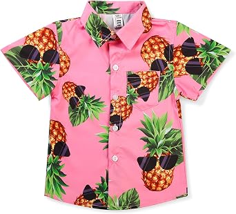 OCHENTA Boys Hawaiian Shirt Pineapple Print Aloha Button Up Tropical Vacation Beach Shirt for Kids 2T-13Y
