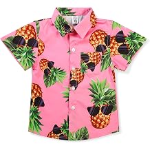 OCHENTA Boys Hawaiian Shirt Pineapple Print Aloha Button Up Tropical Vacation Beach Shirt for Kids 2T-13Y