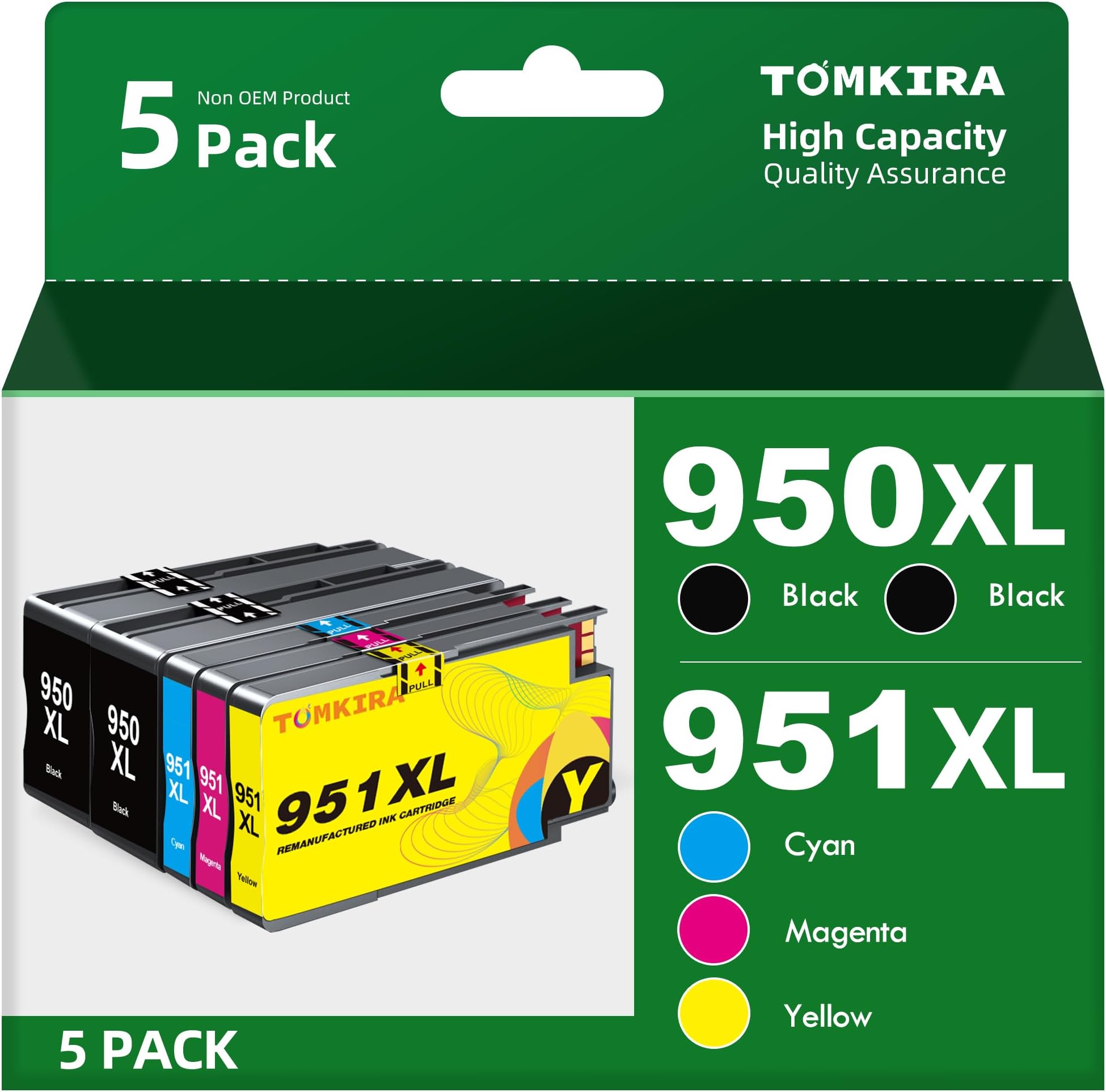 950 951 XL Ink Cartridges Multipack High Yield Replacement for HP 950XL 951XL Ink Cartridges Combo Pack Compatible with OfficeJet Pro 8600 8610 8615 8620 8625 8100 276dw 251dw Printers (2BK/C/M/Y)