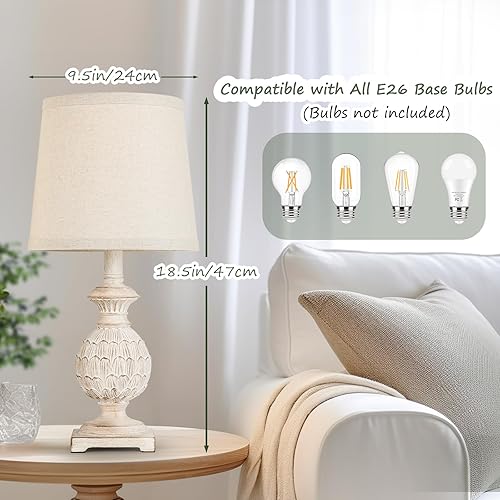 Miniatura 5 de Sucolite Juego de 2 lámparas de mesa de 18.5 pulgadas para dormitorio, estilo rústico, estilo rústico, lámparas de mesita de noche, lámparas de