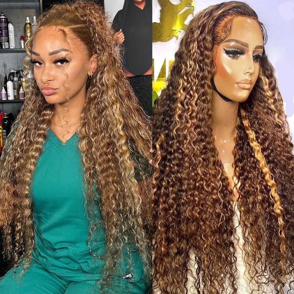 ZHUO JIA Deep Wave Lace Front Wigs Human Hair Wigs For Black Women Honey Blonde Wig Human Hair 13x4 32inch